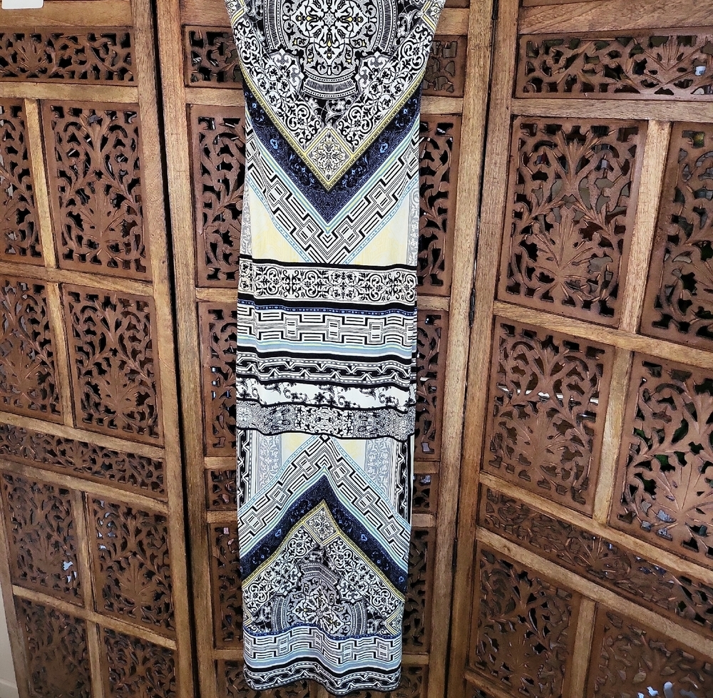 Hale Bob Black and Blue Geometric Maxi Dress